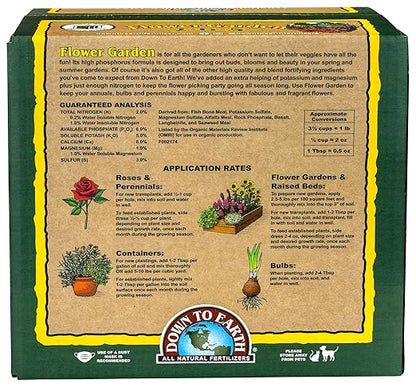 Down To Earth All Natural Fertilizers Organic Flower Garden - Plant Food for Blooming Annuals, Perennials and Flowering Shrubs 2-6-5, 15 lb
