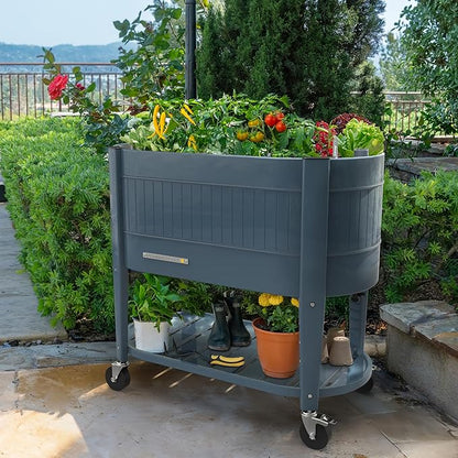 Permasteel Raised Garden Bed with Legs, Planter Box with EnGrow™ TrueSoil™ Technology for Vegetables, Flowers, Herbs, and Fruit, Outdoor Indoor, Storage Shelf, Caster Wheels, Blue
