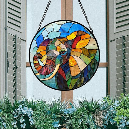 Stained Glass Window Hanging, Cute Elephant Sun Catcher for Door Home Decor Animal Suncatcher Christmas Mother's Day Birthday Gifts for Women Men Mom and Nana 15 in