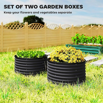 Outsunny Galvanized Raised Garden Bed Set of 2, Planters for Outdoor Plants with Safety Edging, Easy-to-Assemble Stock Tanks for Growing Flowers, Herbs and Vegetables, 3' x 3' x 2', Dark Gray