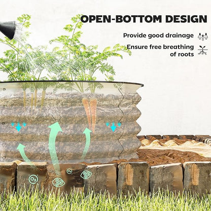Outsunny Galvanized Raised Garden Bed Set of 2, Planters for Outdoor Plants with Safety Edging, Easy-to-Assemble Stock Tanks for Growing Flowers, Herbs and Vegetables, 2' x 2' x 1', Cream White