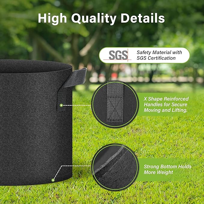 HealSmart 5 Gallon 5 Pack Plant Grow Bags, Tomoato Planter Pots with Handles, Aeration Nonwoven Fabric, Heavy Duty Gardening Planter for Vegetable, Herbs and Flowers, Black