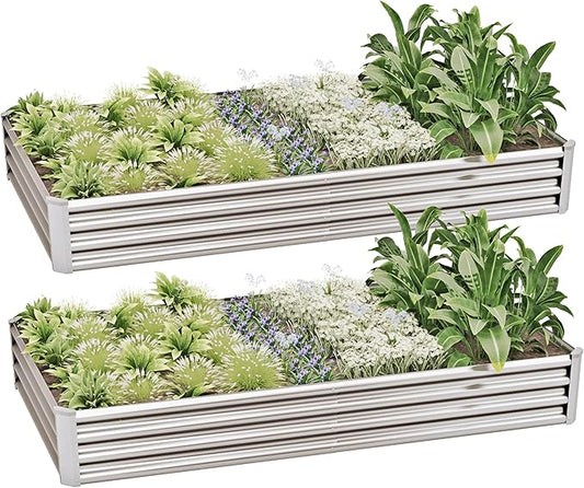 8x4x1ft(2 Pack) Galvanized Raised Garden Bed Kit, Galvanized Planter Garden Boxes Outdoor, Metal Raised Garden Beds for Vegetables,Fruits, Flower,Silver