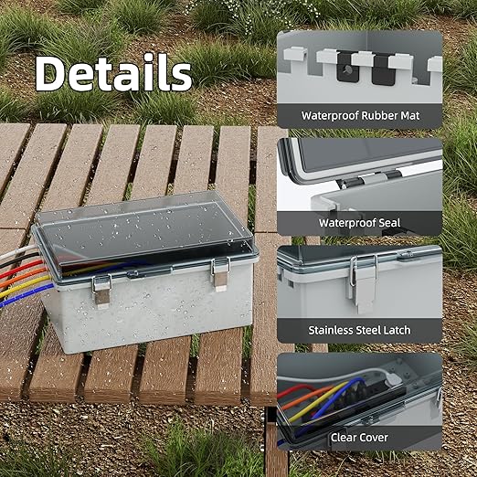 Joinfworld Waterproof Extension Cord Cover 11.4x7.5x5.5 Outdoor Electrical Box for Outside Weatherproof Clear Cover Enclosure for Power Strip Outlet Plug Cable