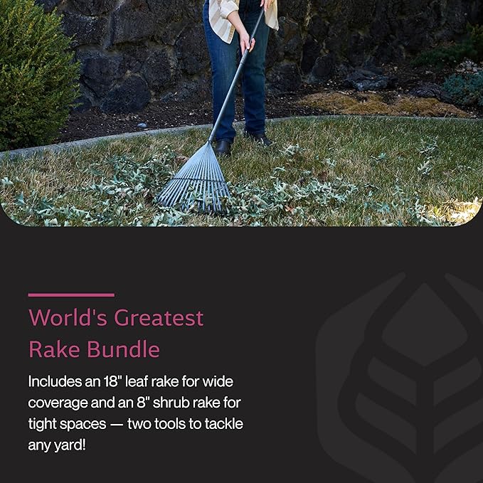 Yard Butler World’s Greatest Rake Set, ILT-208 Garden Rake for Lawncare - Convenient Garden Cleaning Accessory - Lightweight Wooden Handle - Steel Tines - Easy to Maneuver