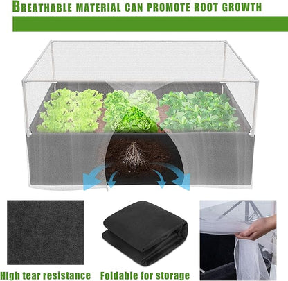 UNIFAMILY Fabric Raised Garden Bed Kit, Breathable Raised Garden Bed with Cover, Garden Beds Outdoor with Plant Protection Mesh Netting for Vegetable, Flower, Herbs and Strawberry
