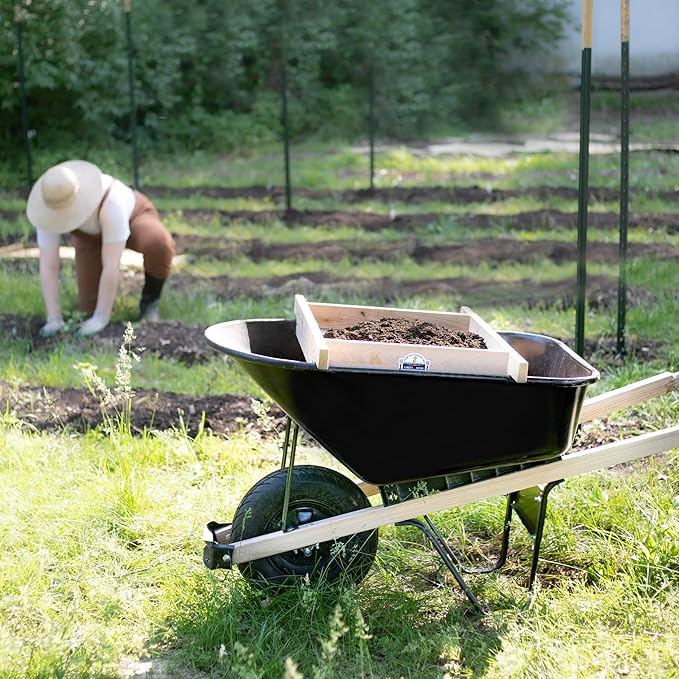 Cedar Garden Sifter for Compost, Dirt and Potting Soil - Handcrafted in The USA - Sustainable Cedar - Heavy Duty Stainless Grate (Wheelbarrow)
