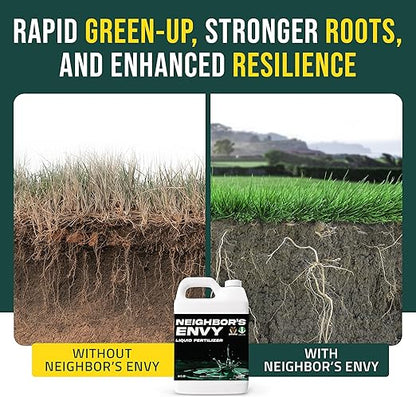 PetraMax Neighbor’s Envy Grass Fertilizer for Lawn & Garden, 64 Ounce Covers up to 8,000 sq.ft. 7-in-1 Liquid Lawn Fertilizer Concentrate for Deep Green Turf - Includes Nitrogen/Iron/Humic/Sea Kelp