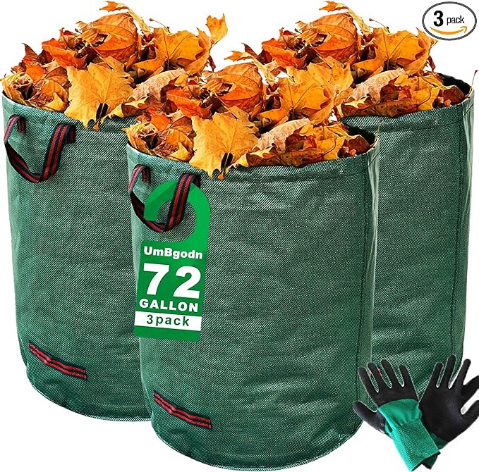 Reusable Yard Waste Bags, 3 Pack 72 Gallon Lawn and Leaf Garden Bags, Heavy Duty Garden Bags with Reinforced Carry Handles, Camping Yard Recycling Bag For Leaves, Lawn Debris & Grass Clippings