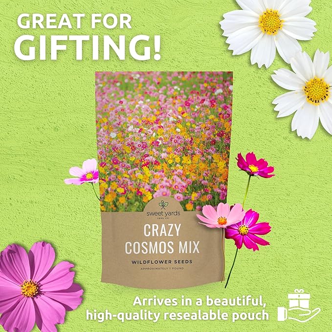 Bulk Cosmos Seeds Wildflower Mixture - 1 Pound Bag - Over 80,000 Seeds - Pink, Yellow, Orange, Red, Purple and White Mixed Species!