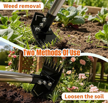 Weed Puller Tool with Long Handle, Manual Weed Remover Tool, 2 in 1 Weed Rake&Grabber and Garden Hoe, Dandelion Gardenia Heavy Duty Uprooting Tool for Yard, Lawn and Garden, 58Inch