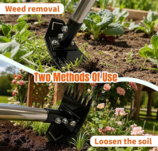 Weed Puller Tool with Long Handle, Manual Weed Remover Tool, 2 in 1 Weed Rake&Grabber and Garden Hoe, Dandelion Gardenia Heavy Duty Uprooting Tool for Yard, Lawn and Garden, 58Inch