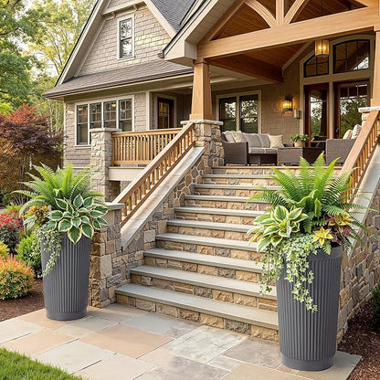 Set of 2 Tall Self-Watering Planters, 24" Large Planters with Water Level Indicator for Indoor & Outdoor Plants, Modern Planters for Garden, Patio, Balcony, Porch, Cement Gray