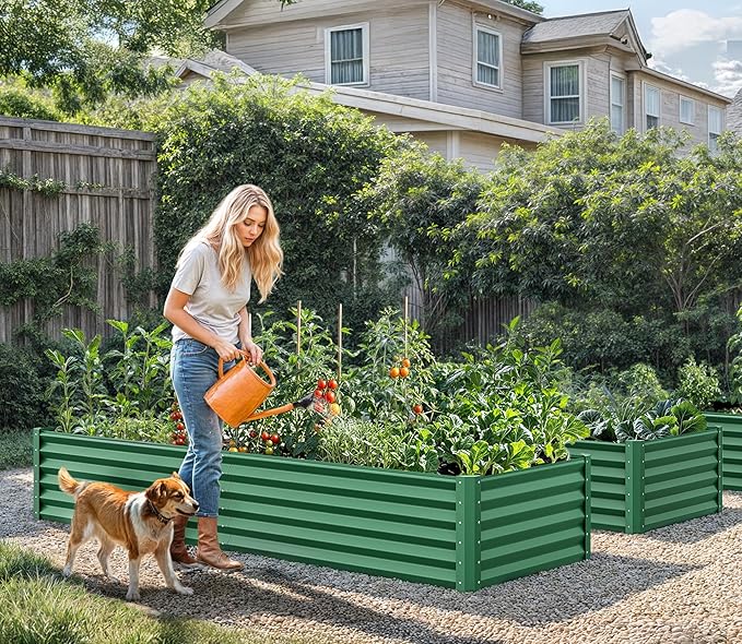 YITAHOME 72x36x18 in Galvanized Raised Garden Bed Kit, Large Metal Planter Box with Gloves & Support Rod, Outdoor Flower Bed for Plants Vegetables, Green