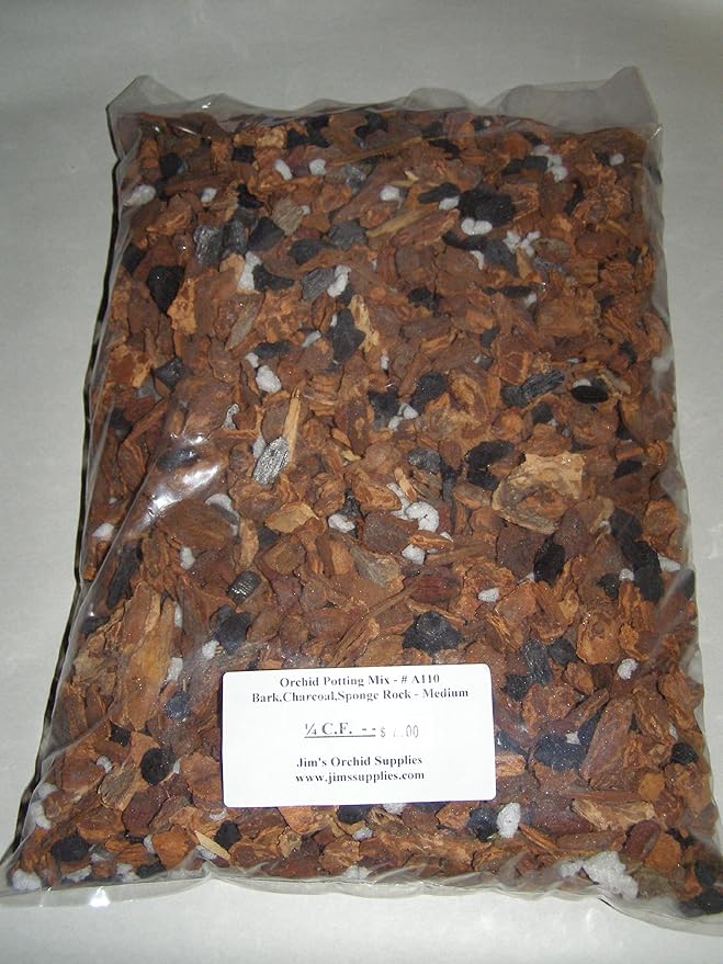 Orchid Potting Mix - Medium Orchid Bark with Charcoal & Sponge Rock. 1/4 Cubic Foot Bag.