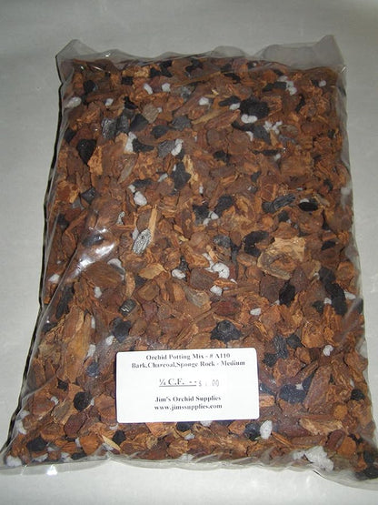 Orchid Potting Mix - Medium Orchid Bark with Charcoal & Sponge Rock. 1/4 Cubic Foot Bag.