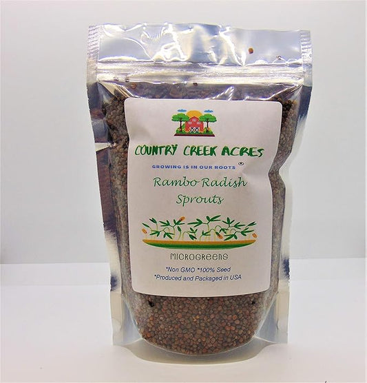 16 oz Rambo Radish Seeds for Sprouting, Microgreens - Non-GMO - Country Creek LLC Brand- Garden Planting, Cooking, Emergency Food Storage, Vegetable Gardening, Juicing,& More!