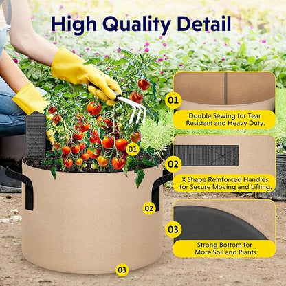 Simple Deluxe 5 Pack 15 Gallon Grow Bags, 300G Vegetable/Flower/Plant Fabric Pots with Handles, Heavy Duty Thickened Nonwoven Planting Bag with 5 Pcs Plant Labels