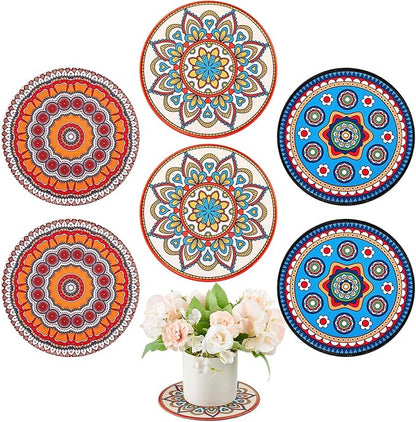 6 Pcs Boho Plant Pot Mat Absorbent Non Slip Round Pot Coaster Pad Gardening Indoor Outdoor Flower Plant Protect for Table Desk Floor, 5.9 Inches