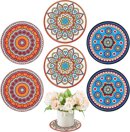 Nuanchu 6 Pcs 7.87" Boho Plant Pot Mat Rubber Absorbent House Non Slip Pot Indoor Plant Coasters Round Pad Gardening Outdoor Flower Protect Mat for Table Desk Floor