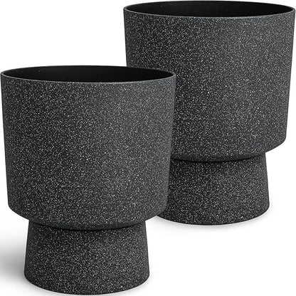 16.75"H Urn-Style Tall Planters, 2-Pack Modern Large Flower Pots for Outdoor Indoor, 2-in-1 Design Plant Containers for Garden Patio Yard Balcony Porch or Home Decor, White Terrazzo, UV-Protect
