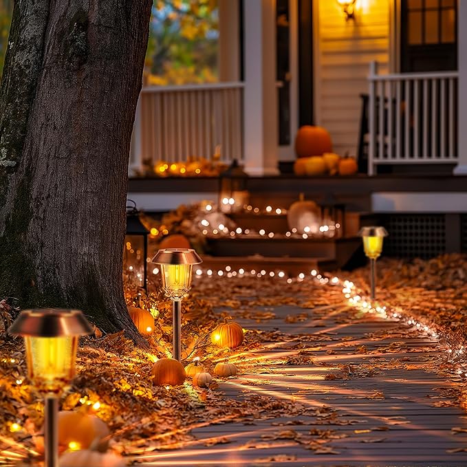 Solar Lights Outdoor Waterproof,6 Pack Bronze Pathway Lights with 10-40 LM Dimmable Glass and Metal, Solar Powered Garden Fall Decor for Yard,Patio,Pathway,Driveway(Warm White)