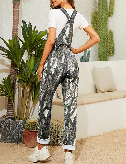 Camo Jumpsuit for Women Camouflage Bibs Overalls Work Utility Coveralls with Pockets