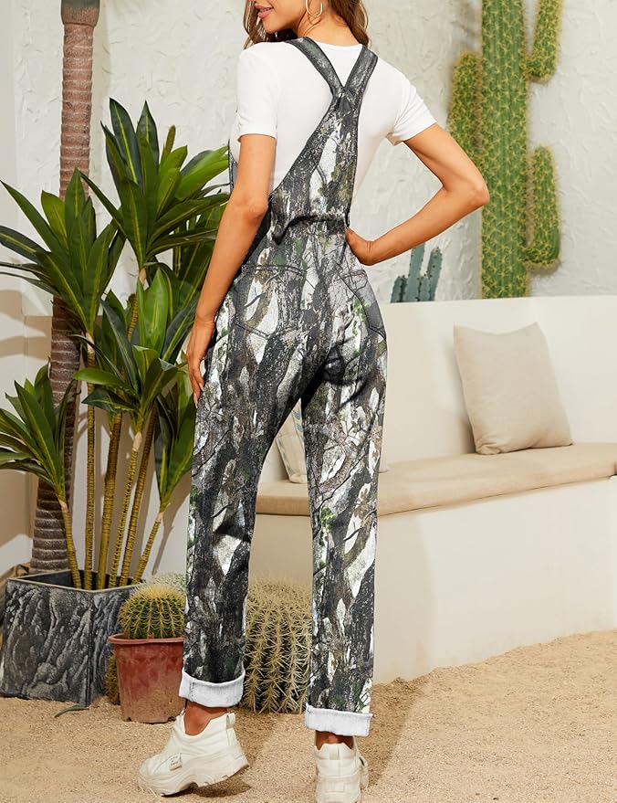 Camo Jumpsuit for Women Camouflage Bibs Overalls Work Utility Coveralls with Pockets