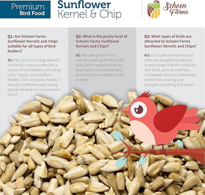 Schoen Farms Sunflower Kernels & Chips – 4 lb Bag – Hulled Sunflower Hearts Bird Seed – No-Mess Wild Bird Food for Finches, Chickadees & Cardinals