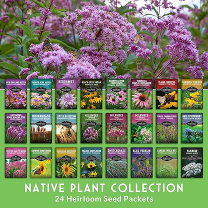 Native Wildflower Seeds for Planting 24 Variety Pack – Perennial & Annual North American Flowers for Butterfly & Bee-Friendly Pollinator Gardens – Non-GMO Heirloom – Survival Garden Seeds