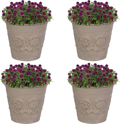 Sunnydaze 19.5-Inch Arabella Large Plastic Pot for Plants - Outdoor Double-Walled Polyresin Large Plastic Planter with Drillable Drainage Holes - Beige - 4-Pack