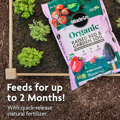 Miracle-Gro Organic Raised Bed & Garden Soil with Quick Release Natural Fertilizer, Peat Free, 1 cu. ft., 2-Pack