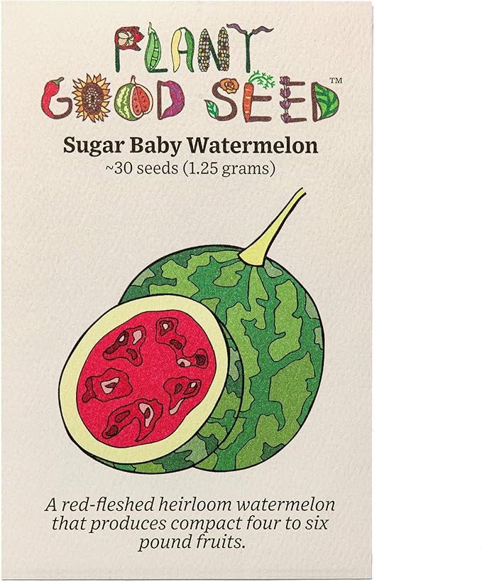 Plant Good Seed Organic Sugar Baby Watermelon Seeds - Pack of 30, Heirloom Seeds for Planting Fruits, Vegetables - Gardening Supplies, Fruit, Vegetable Garden - Non-GMO, from USA