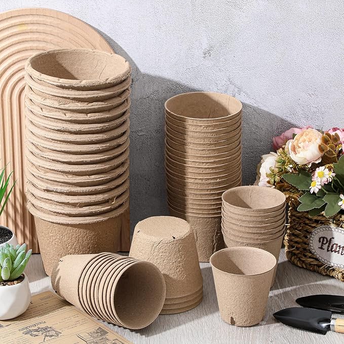 Karenhi 80 Pcs Peat Pots 5/4/ 3.15 Inch Biodegradable Organic Seed Starting Pots with Drainage Holes Round Nursery Plants for Vegetables, Herbs, Flowers Indoor Garden Germination