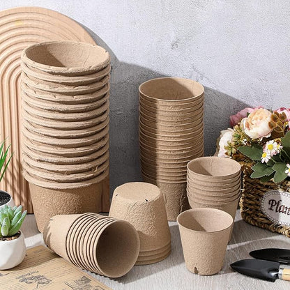 Karenhi 80 Pcs Peat Pots 5/4/ 3.15 Inch Biodegradable Organic Seed Starting Pots with Drainage Holes Round Nursery Plants for Vegetables, Herbs, Flowers Indoor Garden Germination