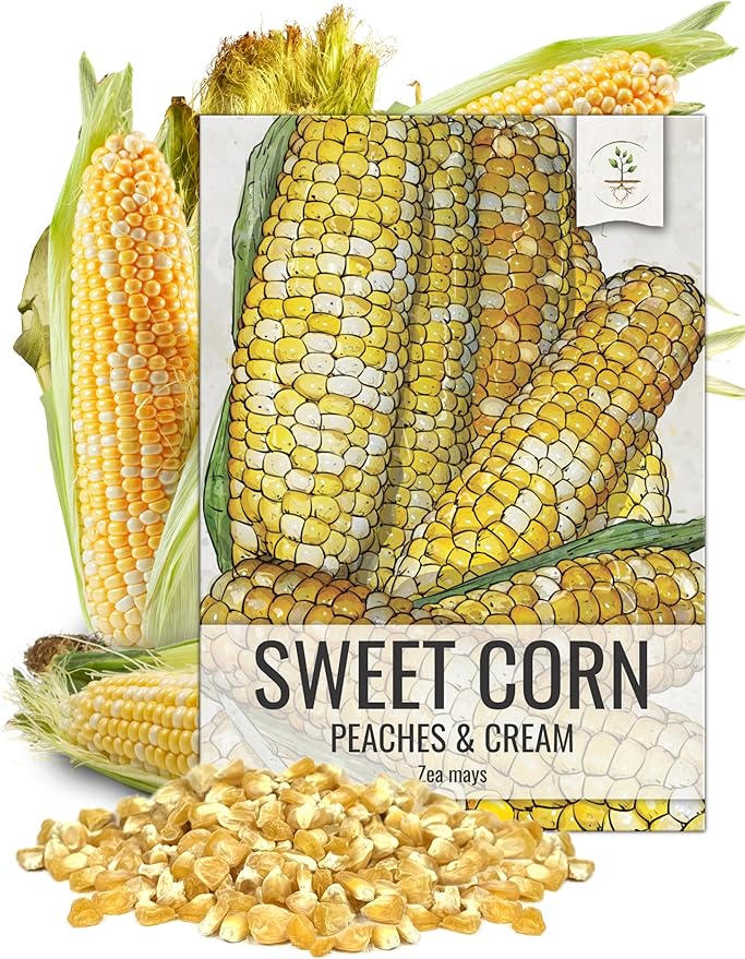 Seed Needs Peaches and Cream Sweet Corn Seeds | 230+ Seeds Non GMO Hybrid Untreated Bicolor Sweet Corn | White and Yellow Mixed Kernals Garden Summertime Favorite | 1.5 Ounce Bulk Package
