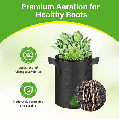HealSmart 6-Pack 1 Gallon Grow Bags, Nonwoven Aeration Fabric Pots with Handles, Cloth Plant Pots, Suitable for Garden Fruits, Vegetables, Tomato and Flowers, Black