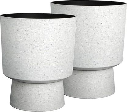 16.75"H Urn-Style Tall Planters, 2-Pack Modern Large Flower Pots for Outdoor Indoor, 2-in-1 Design Plant Containers for Garden Patio Yard Balcony Porch or Home Decor, White Terrazzo, UV-Protect