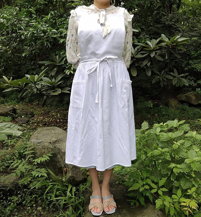 Cute Retro Cotton Linen X-Back Aprons Home Kitchen Garden Art Painting Pinafore Florist Shop Overalls