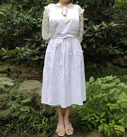Cute Retro Cotton Linen X-Back Aprons Home Kitchen Garden Art Painting Pinafore Florist Shop Overalls