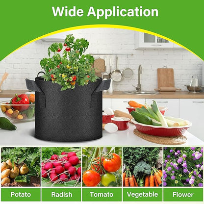 HealSmart 6-Pack 3 Gallon Nonwoven Grow Bags, Aeration Fabric Pots with Handles, Suitable for Garden Fruits, Vegetables and Flowers, Black