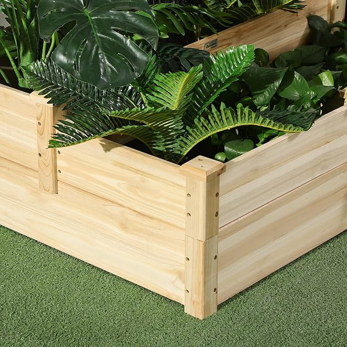 Outsunny 3 Tier Raised Garden Bed, Outdoor Planter Box, Wooden Garden Box with Open Bottom for Growing Vegetables, Herbs, Flowers, 42.5" x 34.75" x 14.25", Natural