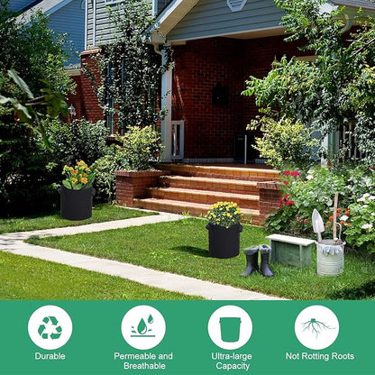 10 Gallon Fabric Grow Bags, Black Nonwoven Plant Pots with Handles, 15.7x11.8 Inches, 5 Pack