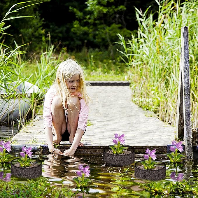 EBaokuup 4 Pcs Aquatic Pond Planting Bags-7.1" H x 7.2" Dia Reusable Mesh Water Garden Pond Plant Pot-Breathable Black Round Lily Plant Pots for Pond Bog Plant Garden Terrestrial Plant