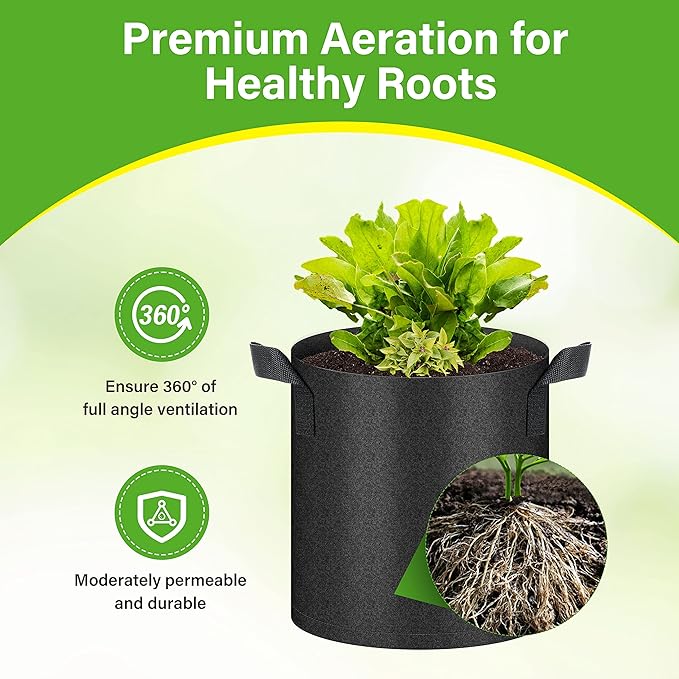 HealSmart 6-Pack 2 Gallon Nonwoven Grow Bags, Aeration Fabric Pots with Handles, Suitable for Garden Fruits, Vegetables and Flowers, Black