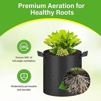 HealSmart 6-Pack 2 Gallon Nonwoven Grow Bags, Aeration Fabric Pots with Handles, Suitable for Garden Fruits, Vegetables and Flowers, Black