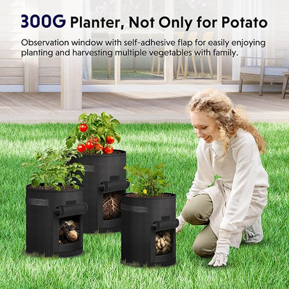 iPower Potato Grow Bags with Flap 10 Gallon 6 Pack, Garden Planting Pot with Durable Handle and Harvest Window, Thickened Nonwoven Fabric Container for Potato, Tomato, Carrot, Vegetable and Fruits