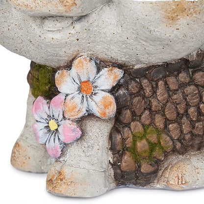 Alpine Corporation WQA1596 Smiling Pig Statue Planter w/Drainage Hole, Stylish Decor for Garden, Patio, & Lawn, 13" H, Gray