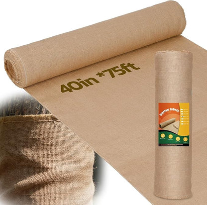 40 Inch x 75 Feet Garden Burlap Fabric - Heavy Duty Burlap Roll, High Denisty Jute Fabric Natural Burlap for Plant Protection, Weed Barrier, Wedding Decor and DIY Crafts