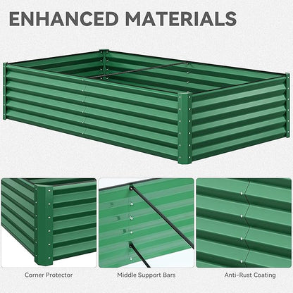 YITAHOME 96x48x18 in Galvanized Raised Garden Bed Kit, Large Metal Planter Box with Gloves, Safety Rubber & Support Rod, Outdoor Flower Bed for Plants Vegetables, Green